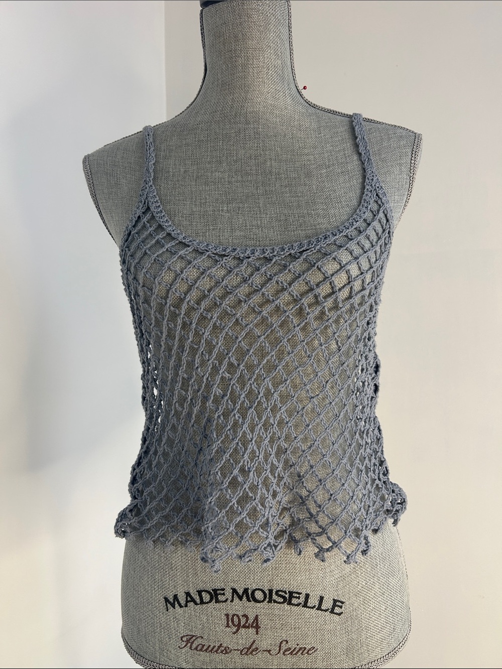 Handmade Crochet Mesh Tank Top in Dusty Blue ZARA